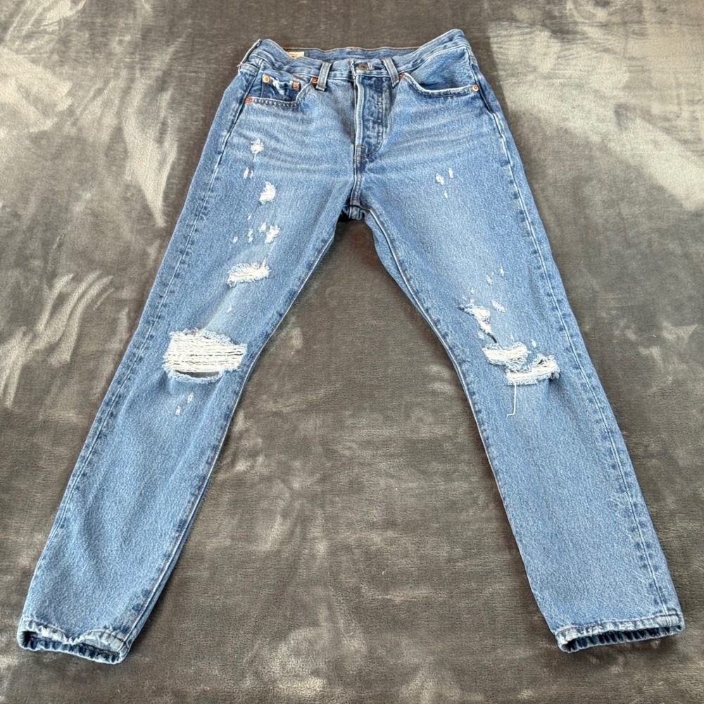 Levis Premium 501 Skinny Jeans Womens 25‎ Distressed 5 Button Fly High Rise